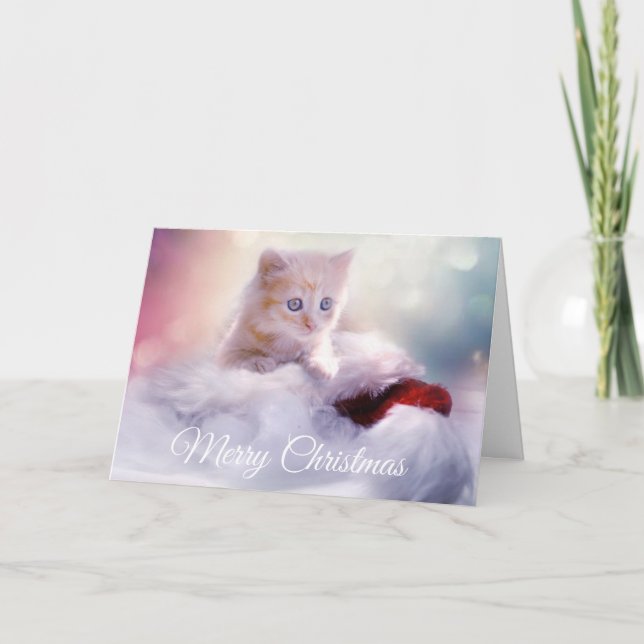 Cartão De Festividades Feliz Natal e Feliz ano novo Kitten Card (Frente)