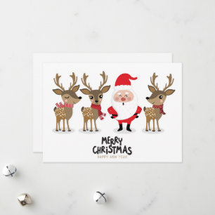 Cartão De Festividades Feliz Natal e Feliz Ano Novo Papai Noel 