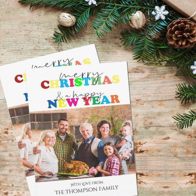 Cartão De Festividades Feliz Natal e Foto de Feliz ano novo (Merry Christmas & Happy New Year Photo Holiday Card)