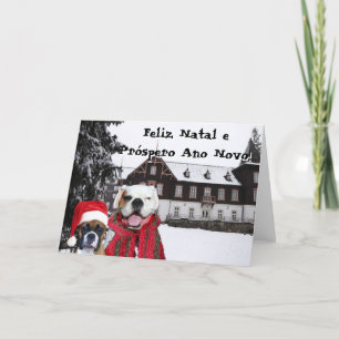 Cartão De Festividades Feliz Natal e  Próspero Ano Novo Boxer Dogs card