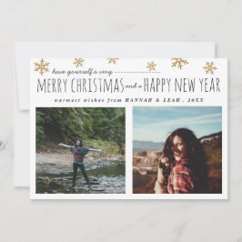 Cartão De Festividades Feliz Natal e Script de Feliz ano novo Duas Fotos