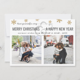 Cartão De Festividades Feliz Natal e Script de Feliz ano novo Duas Fotos