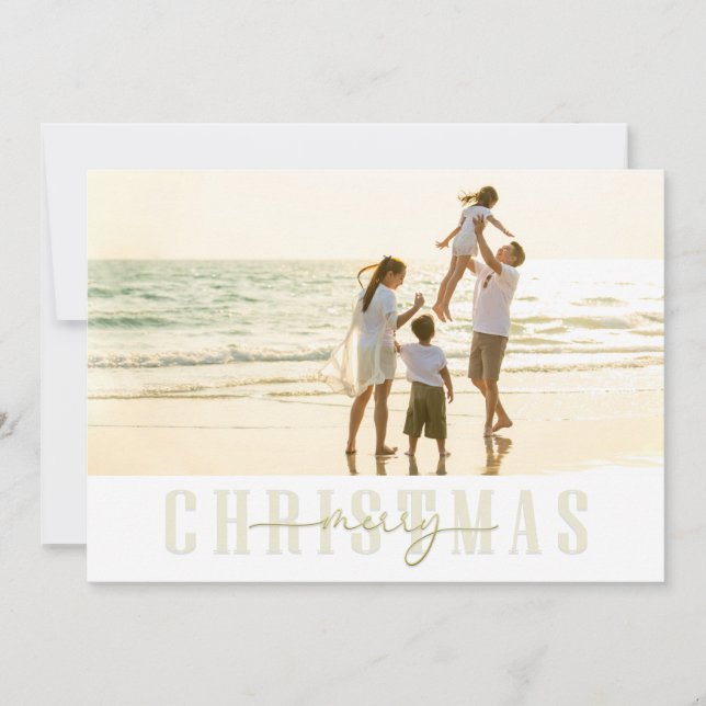 Cartão De Festividades Feliz Natal Elegante Caligrafia Dourada 3 Foto (Frente)