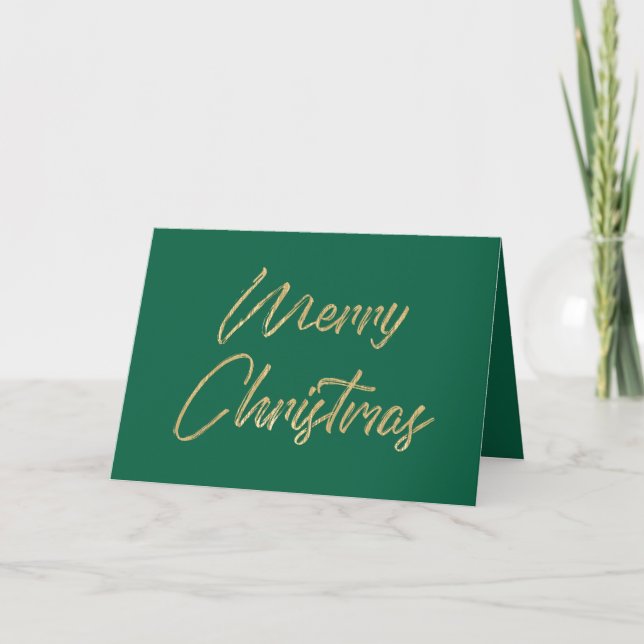 Cartão De Festividades Feliz Natal Elegante Faux Gold Foil e Verde (Frente)