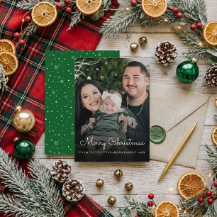 Cartão De Festividades Feliz Natal Elegante Foto da Família com Letra Bra