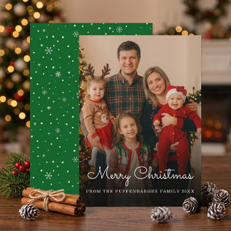 Cartão De Festividades Feliz Natal Elegante Foto da Família com Letra Bra