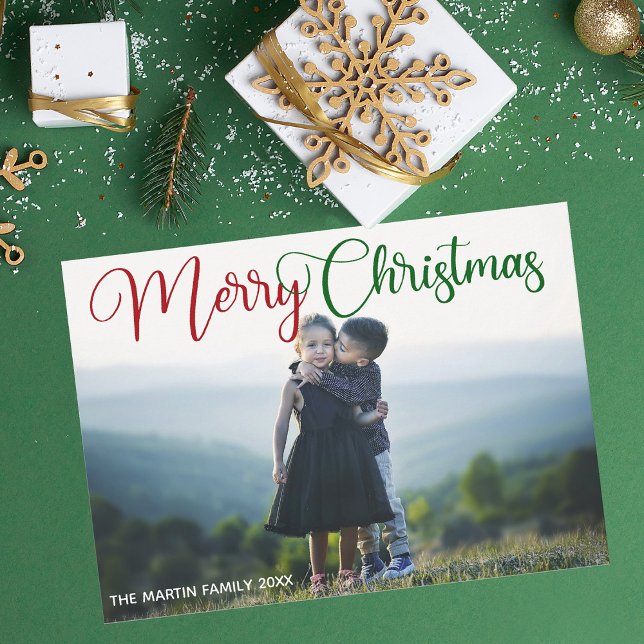 Cartão De Festividades Feliz Natal Elegante - Foto do Roteiro Vermelho Ve (Criador carregado)