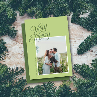 Cartão De Festividades Feliz Natal Elegante Script Uma Foto Verde