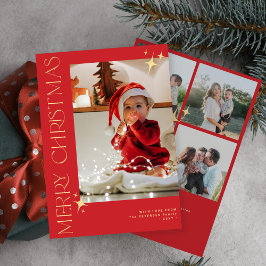 Cartão De Festividades Feliz Natal, elegante, tipografia de ouro vermelho