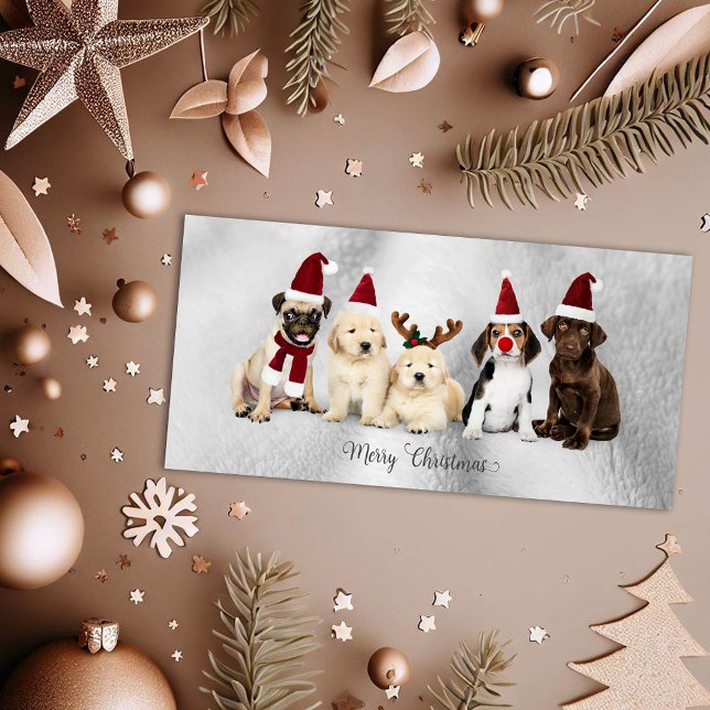 Cartão De Festividades Feliz Natal Elves e Rudolph Puppies (Criador carregado)