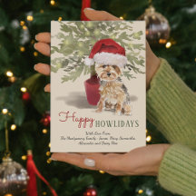 Feliz Natal em água-forte Yorkshire Terrier