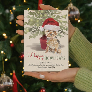 Cartão De Festividades Feliz Natal em água-forte Yorkshire Terrier