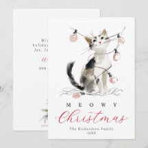 Feliz Natal em Aquarela Gato & Luzes