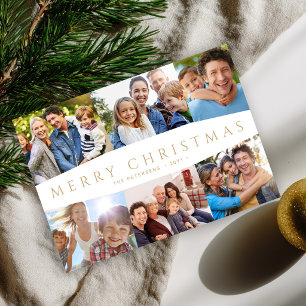 Cartão De Festividades Feliz Natal em dourado 6 colagem de fotos Natal