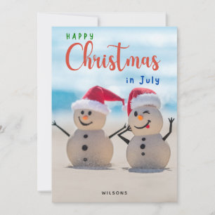 Cartão De Festividades Feliz Natal em julho Beach Snowman