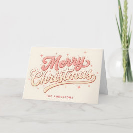 Cartão De Festividades Feliz Natal em Letra de Forma Rosa Congelada