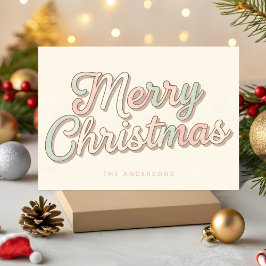 Cartão De Festividades Feliz Natal em Letra de Pastel Retro
