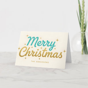 Cartão De Festividades Feliz Natal em Letra de Script Atômico de Meados d