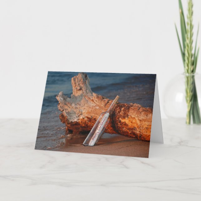 Cartão De Festividades Feliz Natal em uma garrafa (Frente)