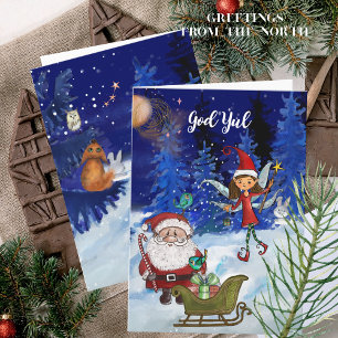 Cartão De Festividades Feliz Natal Encantado Julenisse Fada & Papai Noel