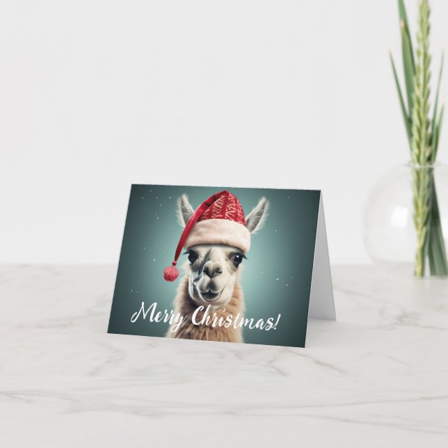 Cartão De Festividades Feliz Natal Engraçado, Cute Lllama Alpaca Santa Ha (Frente)