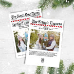 Cartão De Festividades Feliz Natal Engraçado Foto do Polo Norte<br><div class="desc">Extra leu tudo sobre isso. Este design apresenta um feliz Natal,  retrato divertido,  colagem fotográfica,  com um design de jornal vintage,  tipografia fofinha,  o Polo Norte,  Papai Noel,  com listras de cana doces,  um cartão com fotos de férias bonito e único.</div>