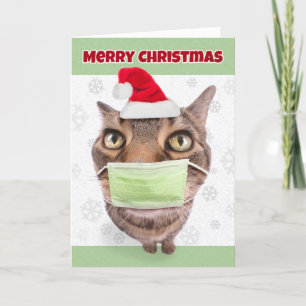 Cartão De Festividades Feliz Natal Engraçado Gato de Tabby Rosto Máscar