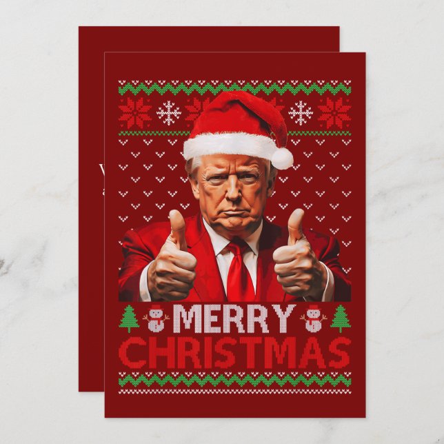 Cartão De Festividades Feliz Natal Engraçado Trump Santa Hat Ugly Xmas (Frente/Verso)