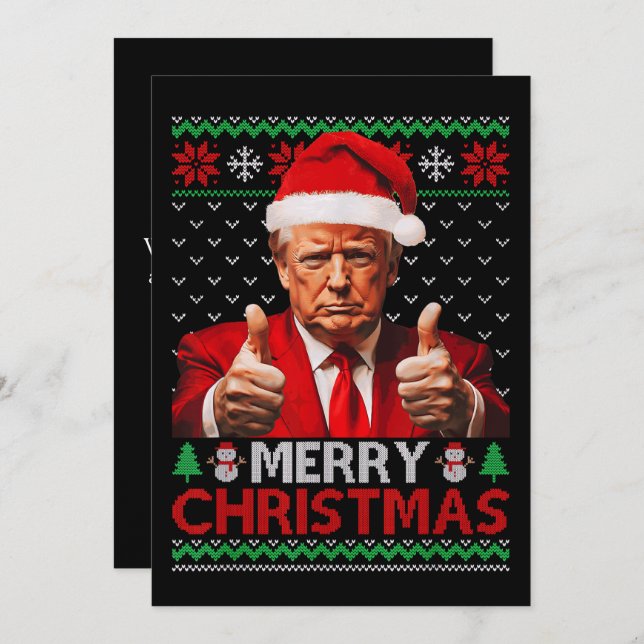 Cartão De Festividades Feliz Natal Engraçado Trump Santa Hat Ugly Xmas (Frente/Verso)