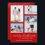 Cartão De Festividades Feliz Natal - Escarlet de Fotos Múltiplas<br><div class="desc">Carregue as suas 4 fotografias favoritas neste Cartões de foto de Natal que apresenta a sua saudação em caracteres quicos num cartão de fundo vermelho escarlate (ou qualquer cor). Selecione Matte para o papel mais pesado e High Definition para obter a melhor qualidade de foto. MAIS CORES feitas para você...</div>