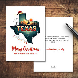 Cartão De Festividades Feliz Natal Estado do Texas Retro Personalizado