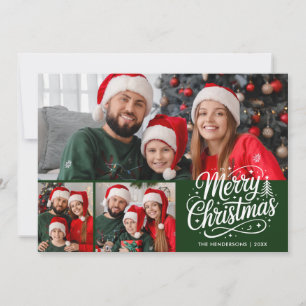 Cartão De Festividades Feliz Natal Família Foto Green Script 3