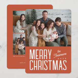 Cartão De Festividades Feliz Natal Família Moderna Foto - Laranja