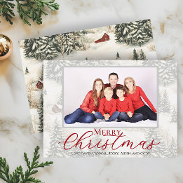 Cartão De Festividades Feliz Natal Família Rústica Floresta Foto