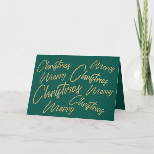 Cartão De Festividades Feliz Natal Faux Gold Foil e Verde