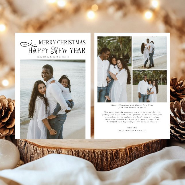 Cartão De Festividades Feliz Natal Feliz Ano Novo Família 4 Fotos (Criador carregado)