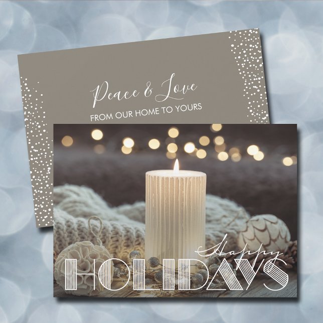 Cartão De Festividades Feliz Natal Feliz da Vela Branca (White candle cozy Happy Holidays flat greeting cards)