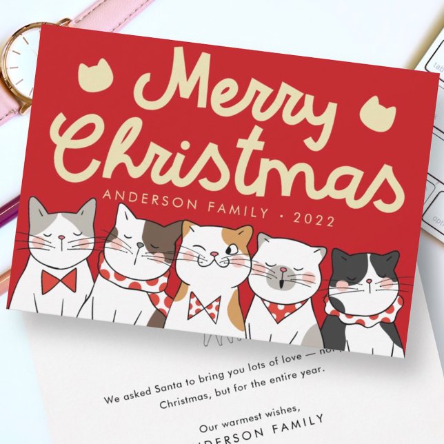 Cartão De Festividades Feliz Natal Feliz Gatos Bonitos Carrinhos (Criador carregado)