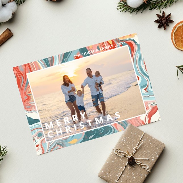 Cartão De Festividades Feliz Natal Feriado de Foto Líquido do Marble (Criador carregado)