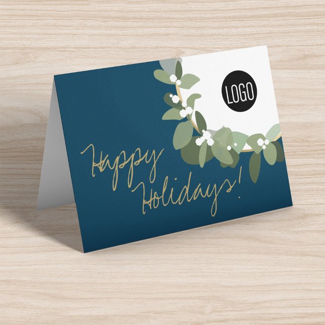 Cartão De Festividades Feliz Natal Feriado Feriado Ficheiro Ficheiro Feri (Blue modern Happy Holidays custom logo business Christmas folded cards.)