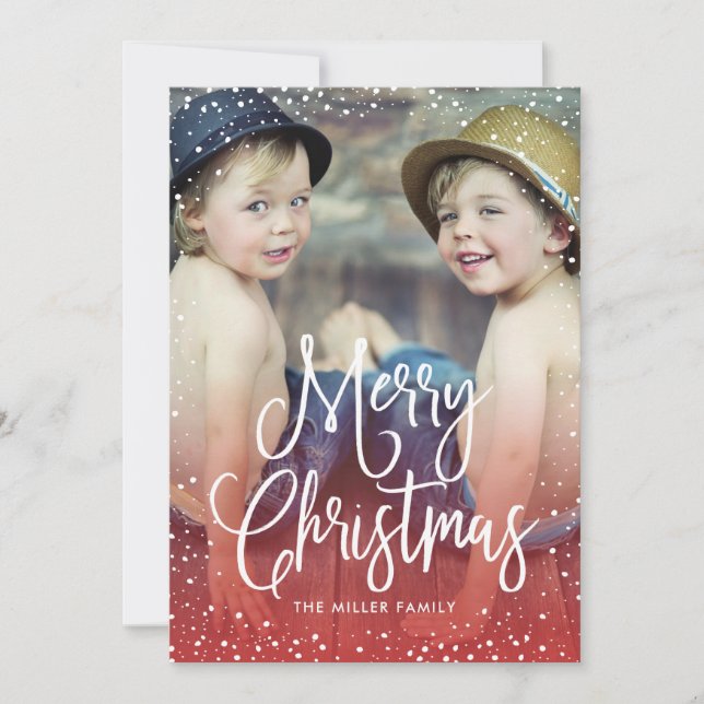 Cartão De Festividades Feliz Natal Feriados - Neve Vermelha Foto (Frente)