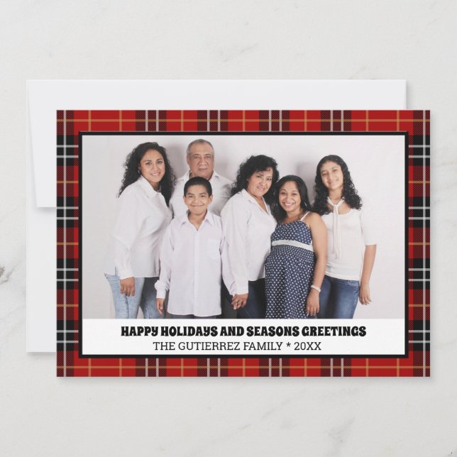 Cartão De Festividades Feliz Natal Feriados, Xadrez Vermelha, Natal (Frente)