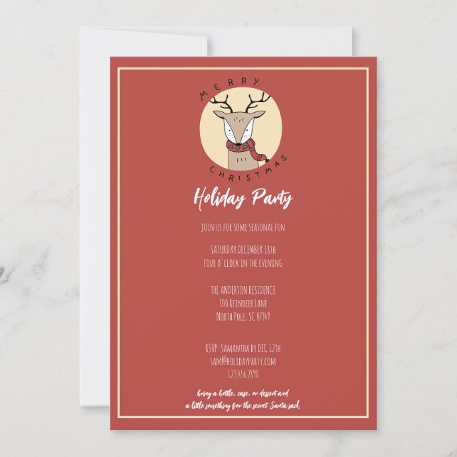 Cartão De Festividades Feliz Natal Festa de Férias da Rena Bonita (Frente)