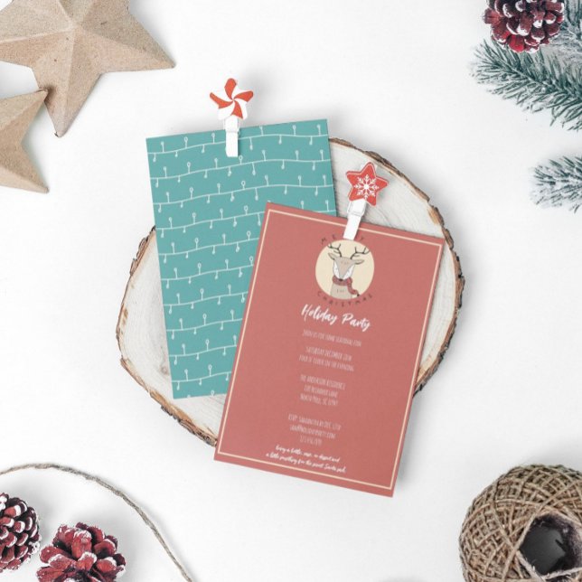 Cartão De Festividades Feliz Natal Festa de Férias da Rena Fofa (Criador carregado)