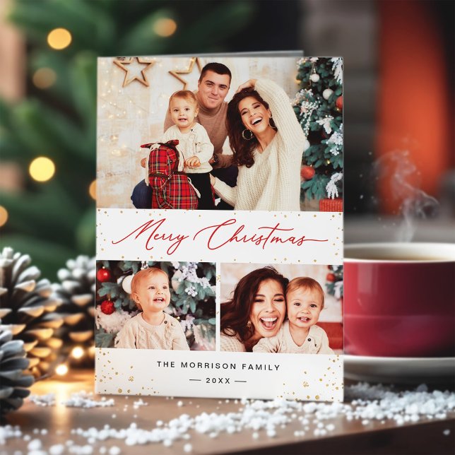 Cartão De Festividades Feliz Natal Festivo Dourado Confetti 3 Foto (Criador carregado)