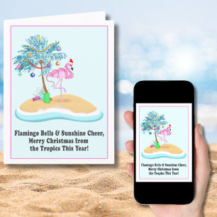 Cartão De Festividades Feliz Natal Flamingo Rosa Ilha Tropical
