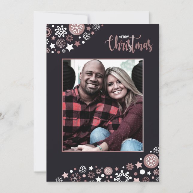 Cartão De Festividades Feliz Natal flocos de neve rosa (Frente)