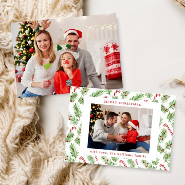 Cartão De Festividades Feliz Natal Floral Greenery Duas Foto (Criador carregado)