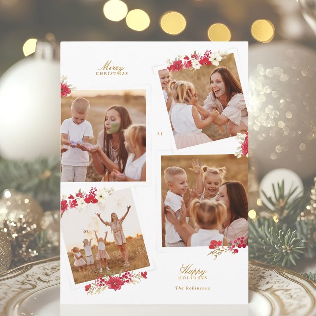 Cartão De Festividades Feliz Natal floral, multifoto floral multifeliz (Criador carregado)