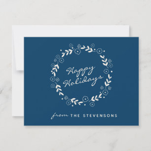 Cartão De Festividades Feliz Natal Floral Simples Azul Elegante Personali